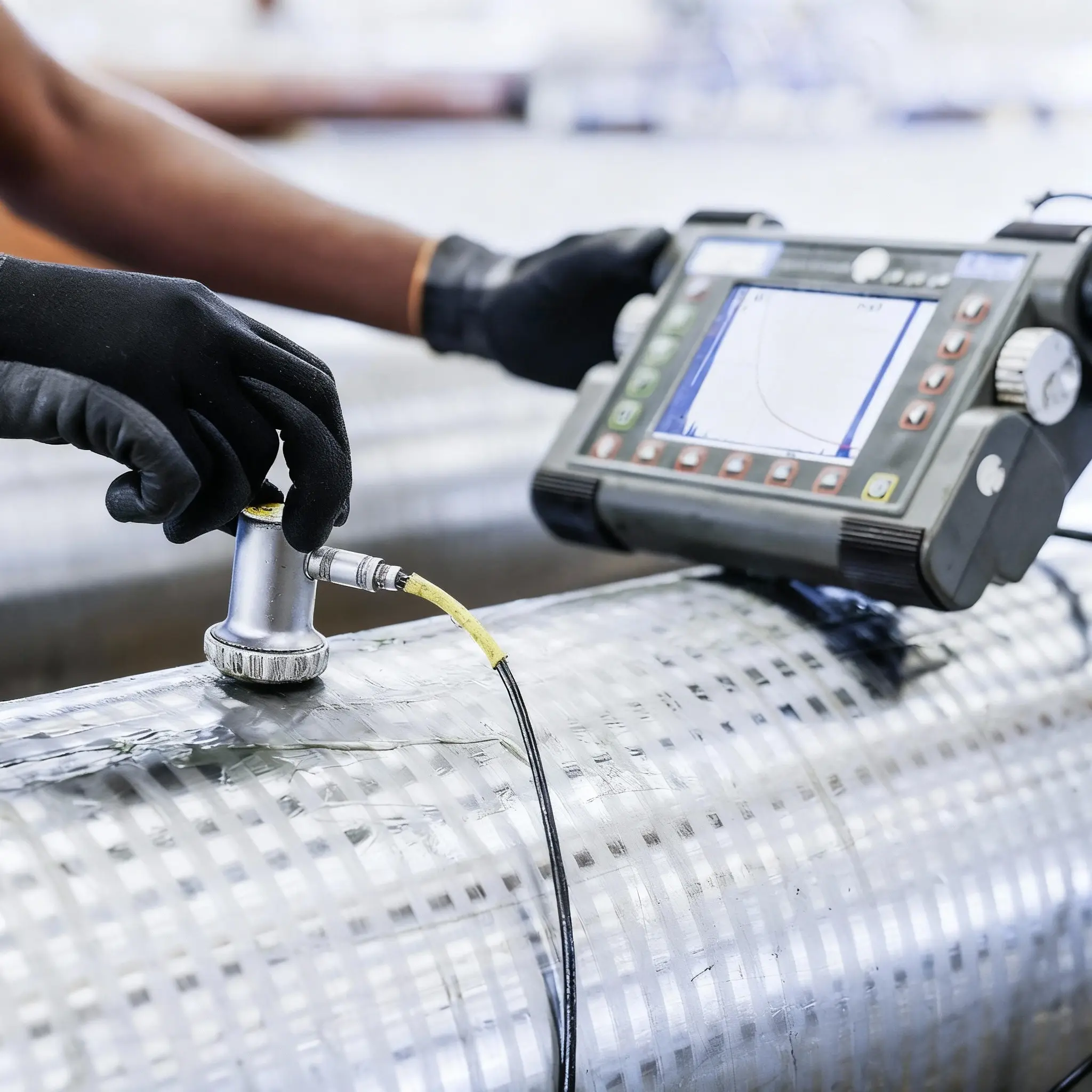 Ultraschallprüfung eines Stahlstabs